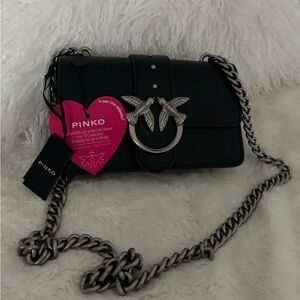 Pinko Black Crossbody Bag with Silver Chain